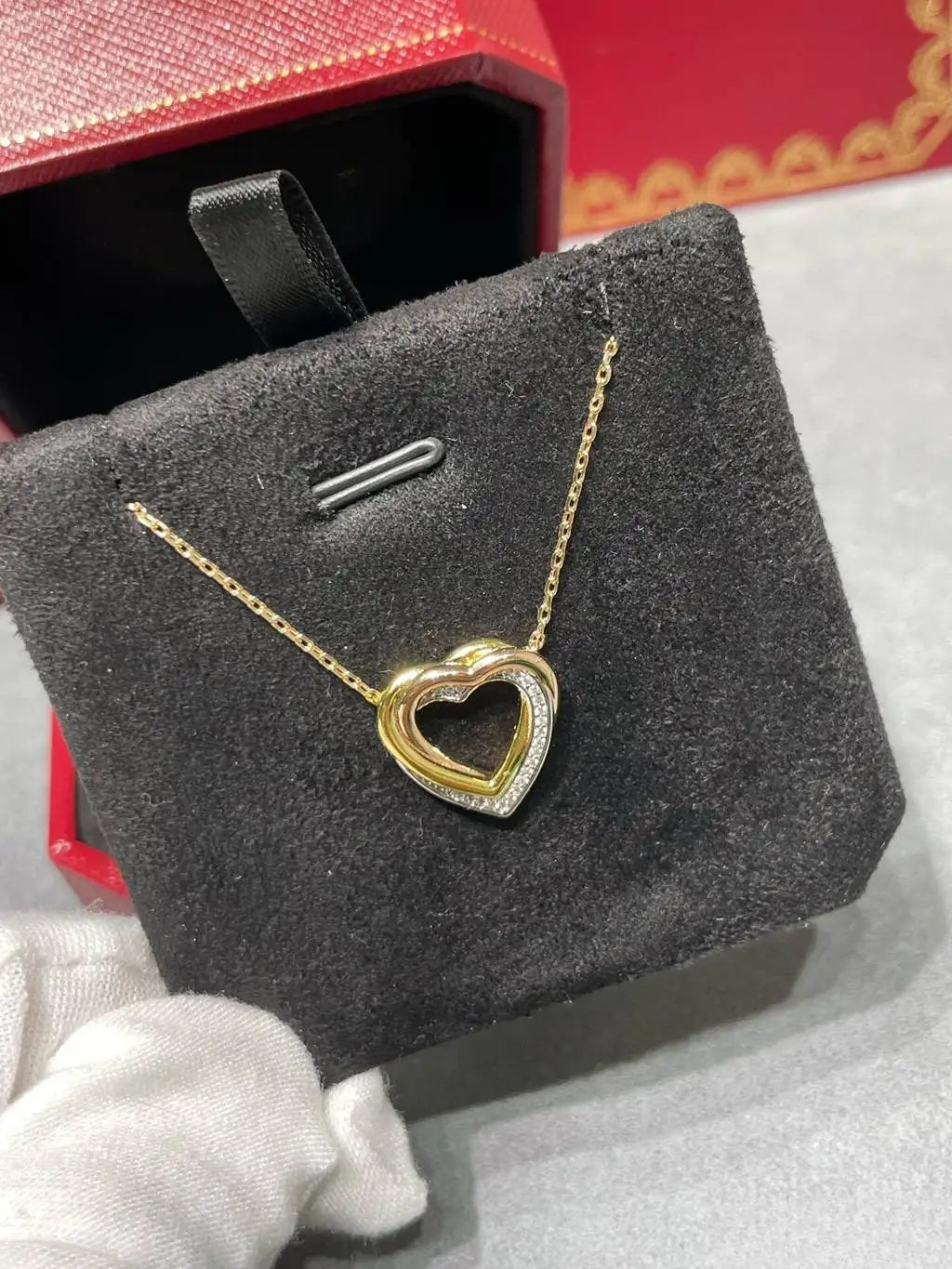Collar de corazón de oro de tres tonos con colgante de corazón, para mujer, San Valentín
