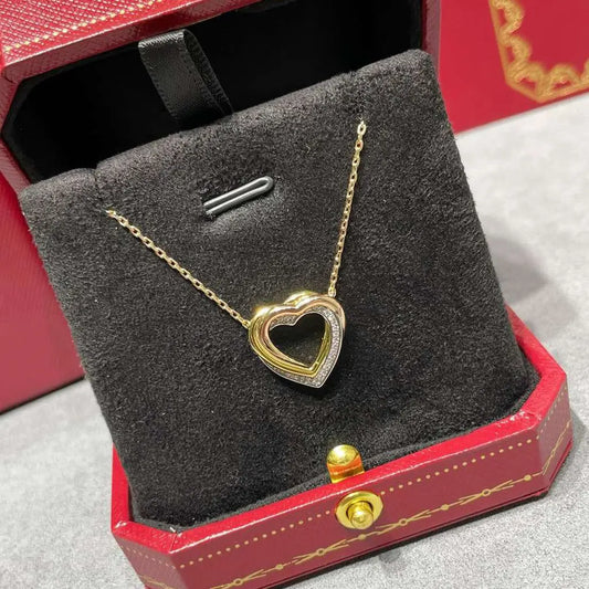 Collar de corazón de oro de tres tonos con colgante de corazón, para mujer, San Valentín